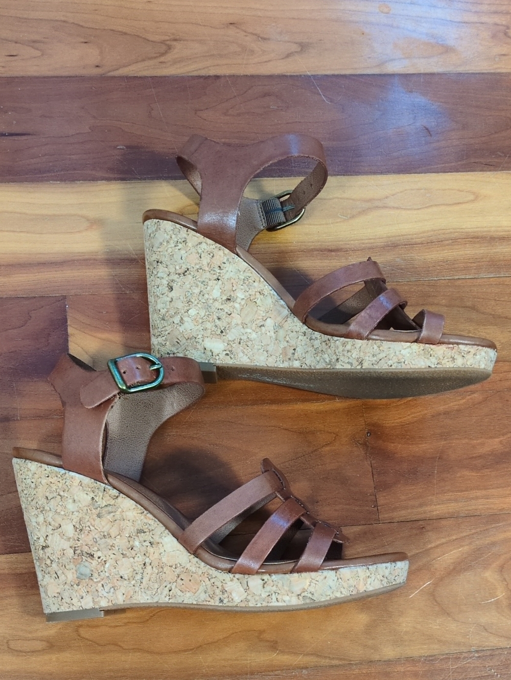 Lucky Brand Brown Cork Wedge Sandals with Buckle